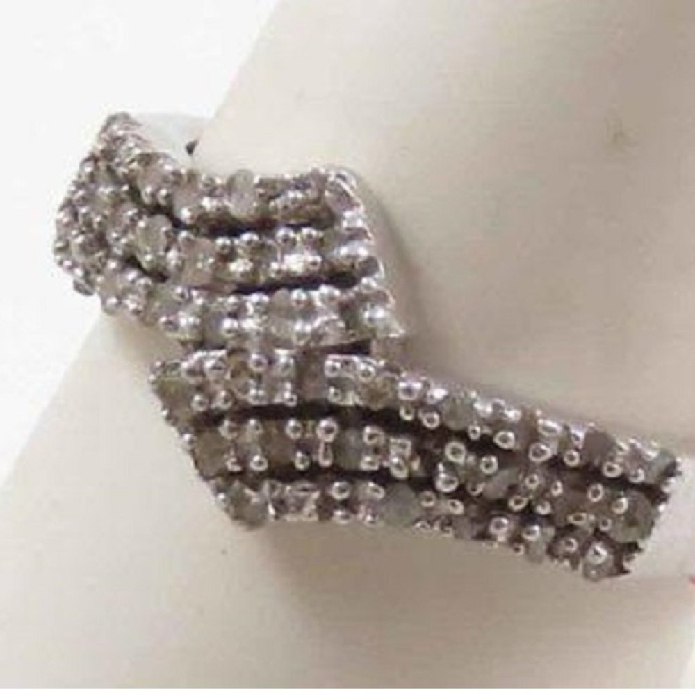 925 Sterling Silver Ladies Cocktail Diamond Ring Size 8 (3.3 Grams)